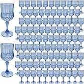 LEYIQU Plastic Wine Glasses, Plastic Goblets Vintage Style Cordial Drinking Glasses for Valentine’s Day, Wedding Reception, Grand Event Party Supplies (100, Blue)