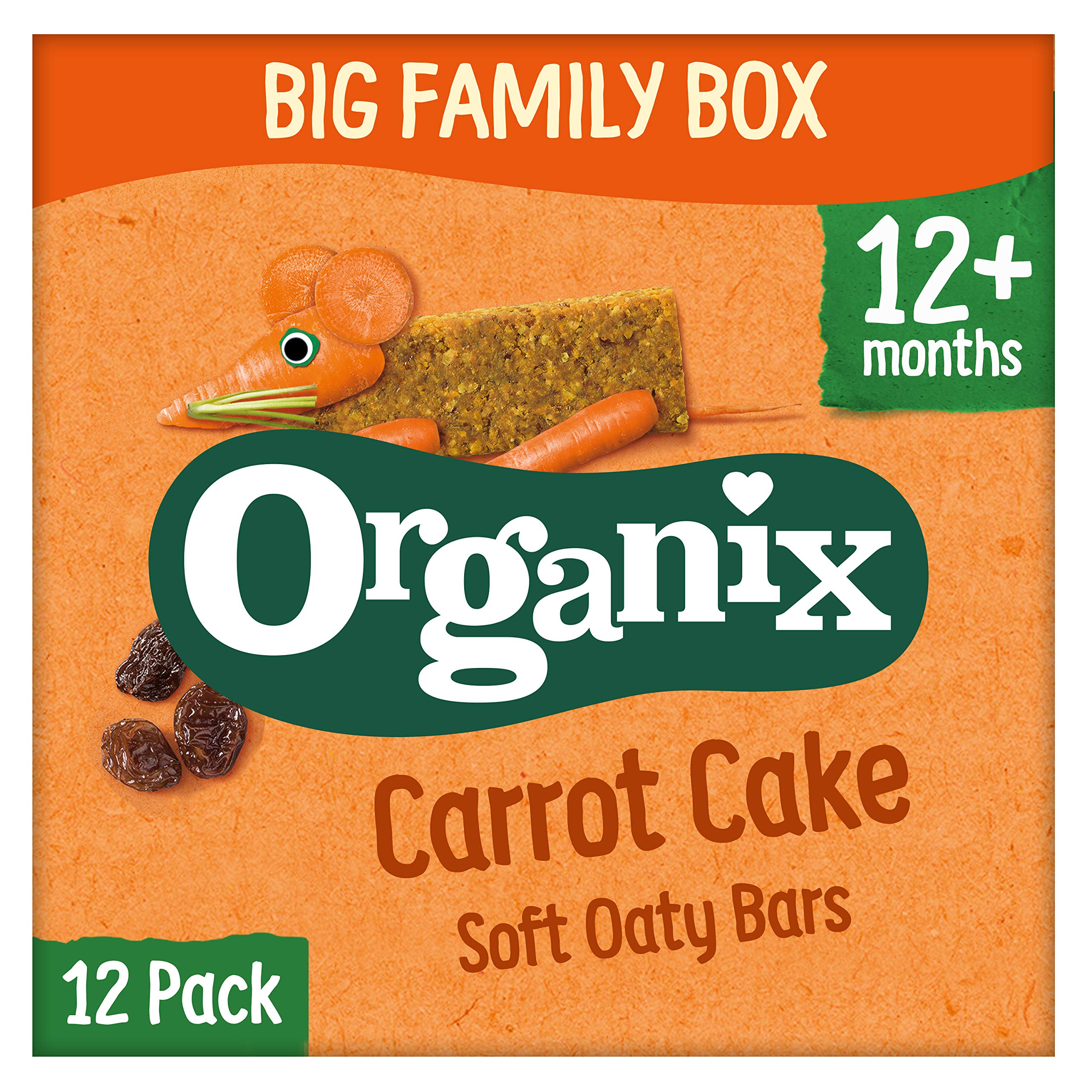 Organix Carrot Cake Organic Soft Oat Snack Bars Family Box 12x30g (Pack of 6, Total 72 Bars)