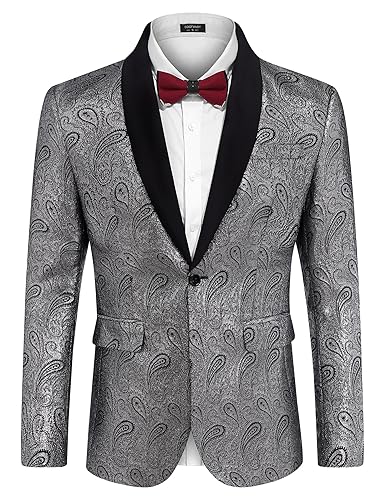 COOFANDY Mens Floral Tuxedo Jacket Paisley Shawl Lapel Suit Blazer