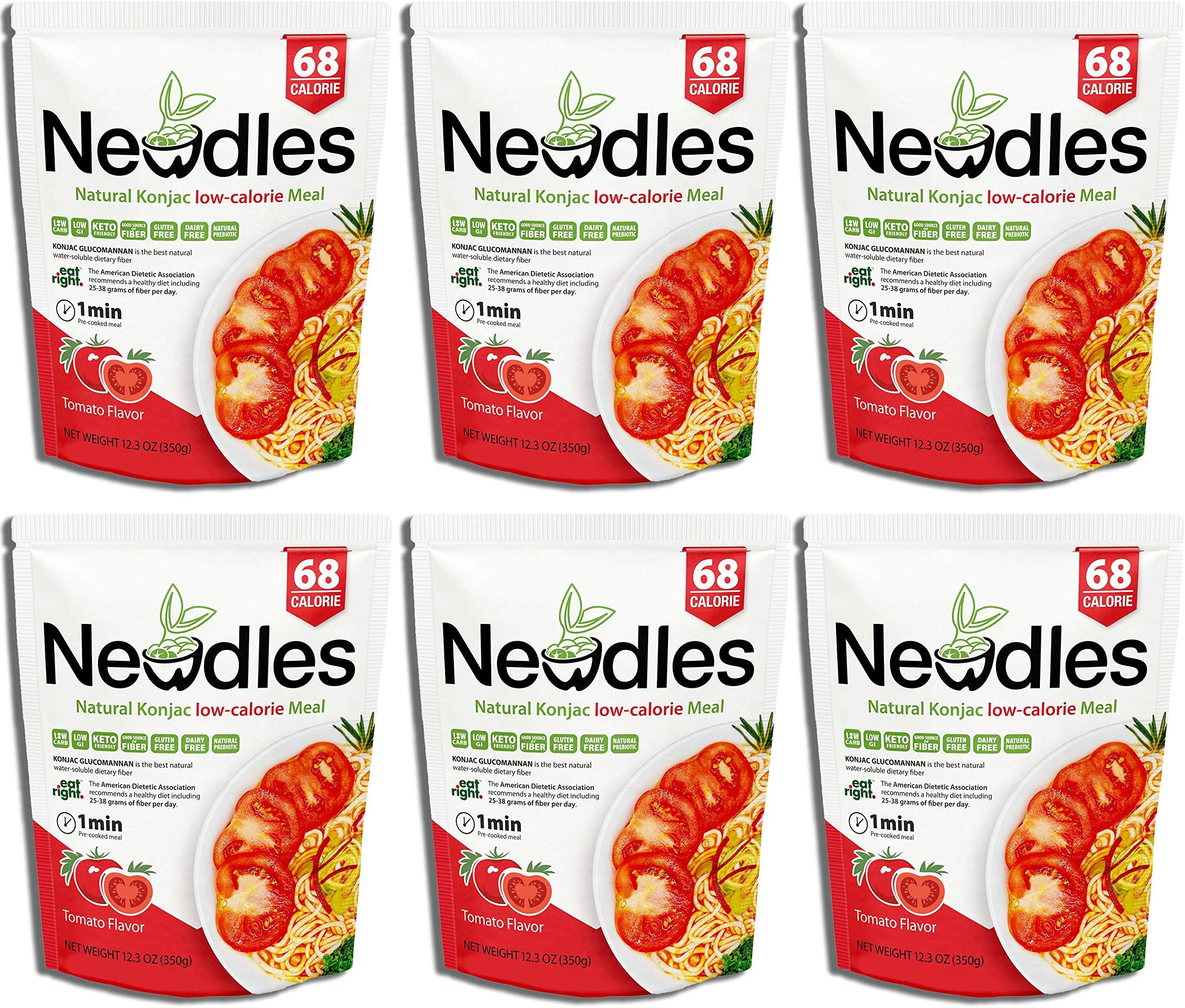 Newdles ( New Generation) Konjac/Shirataki Low-Calorie Meal (Tomato Flavor) Easy to prepare, No boiling, Low Carb, Low Calories, High water-soluble dietary fiber, Gluten-Free, Good taste (Pack of 6)