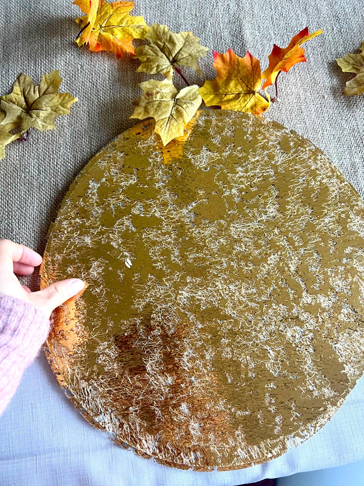 Photo 1 of 2 PACK-15 PCS Disposable Gold Placemats Set 13 Inch Gold Foil Round Mesh Placemat Glitter Table Mats for Home Decoration Wedding Birthday Party