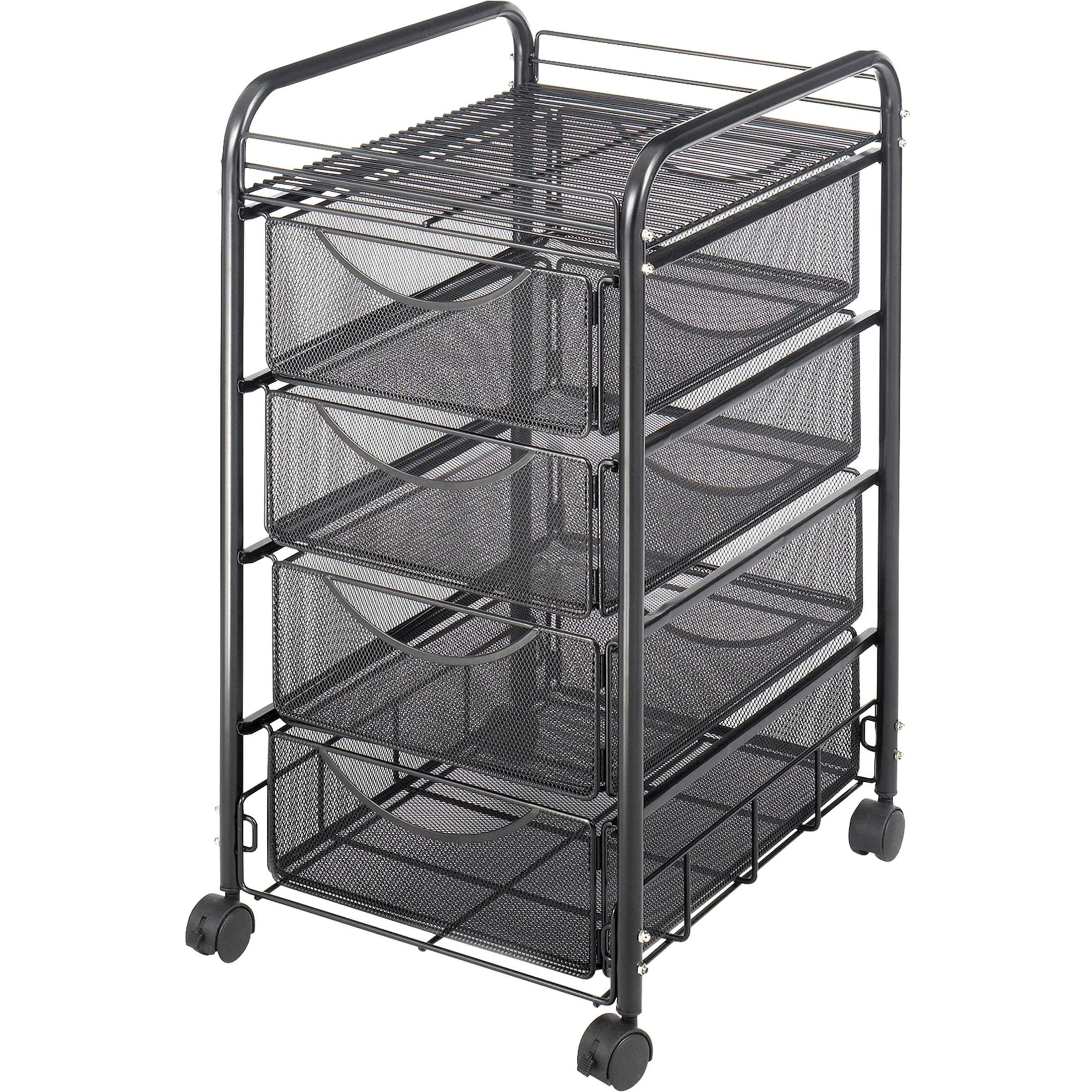 Safco Onyx Mesh Mobile Cart with 4 Drawers - Black