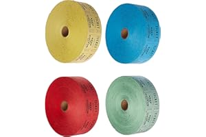 INDIANA TICKET COMPANY Raffle Tickets - (4 Rolls of 2000 Double Tickets) 8,000 Total 50/50 Raffle Tickets (Blue/Green/Red/Yellow)