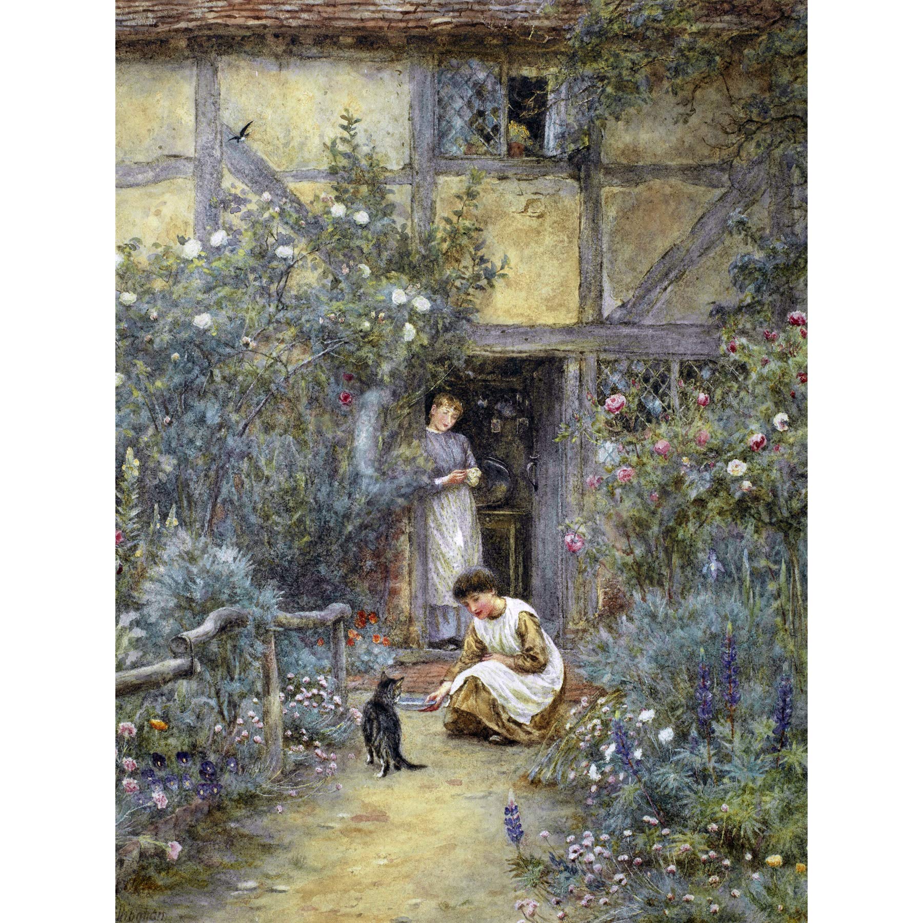 Artery8 Helen Allingham Saucer Of Milk Child Cat Painting Large Wall Art Poster Print Thick Paper 18X24 Inch