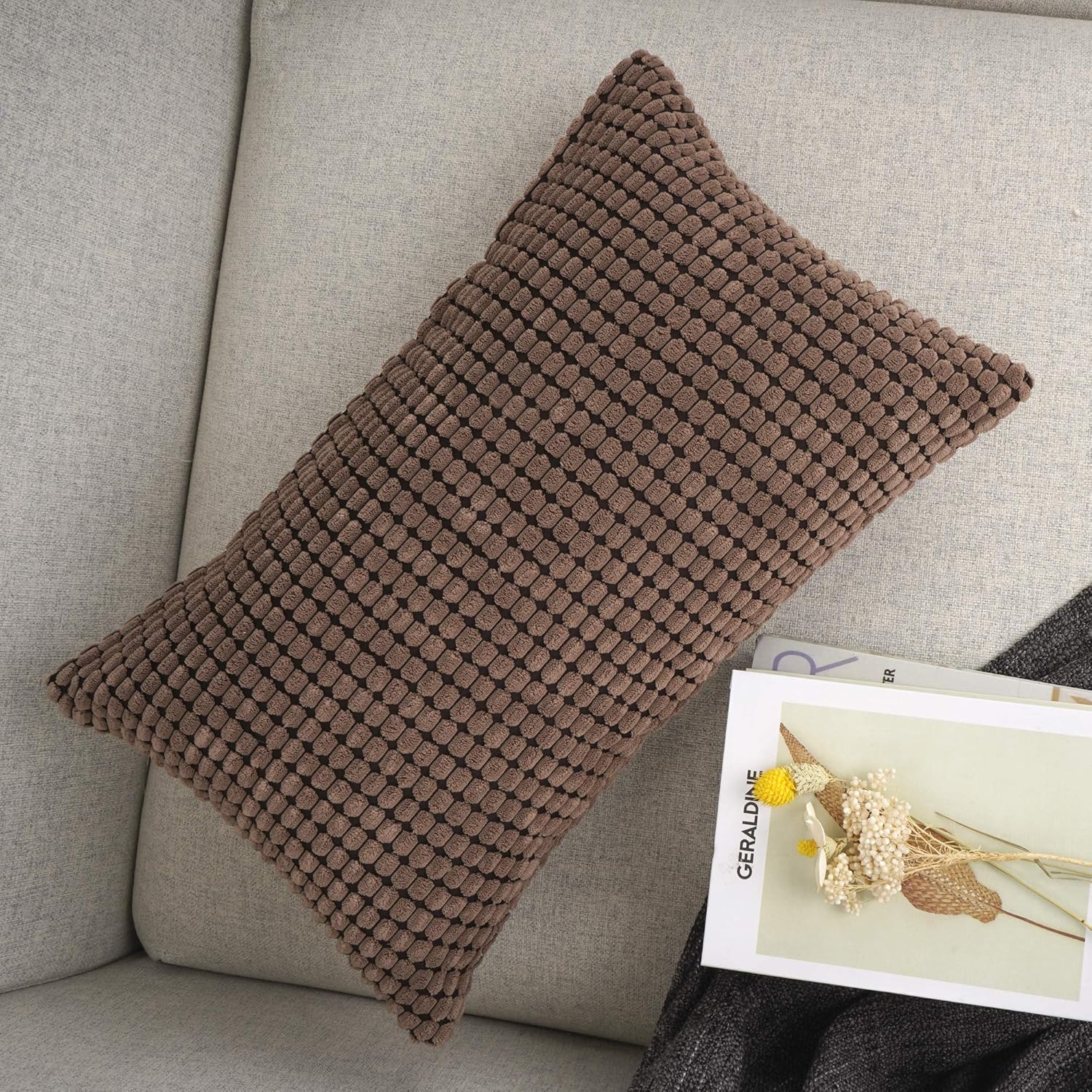 YOUR SMILE Cozy Bolster Pillow Cover Case for Couch Sofa Bed Comfortable Supersoft Corduroy Corn Striped Both Sides 12 X 20 Inches,Brown: Home & Kitchen