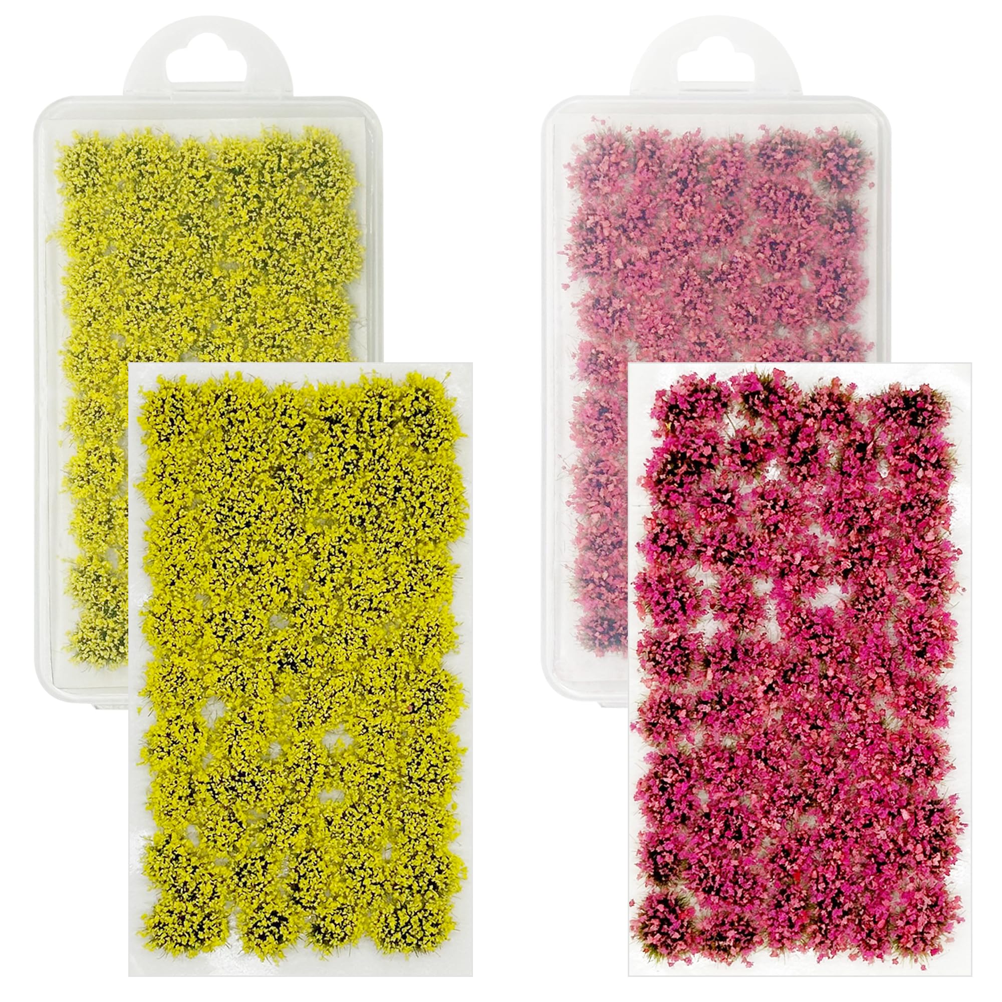Attuslla Static Grass Tuft Flower Cluster Vegetation Groups Artificial Model Grass Tufts DIY Miniature Colorful Flower Cluster for Model Railway Scenery Table Landscape, Yellow and Purple