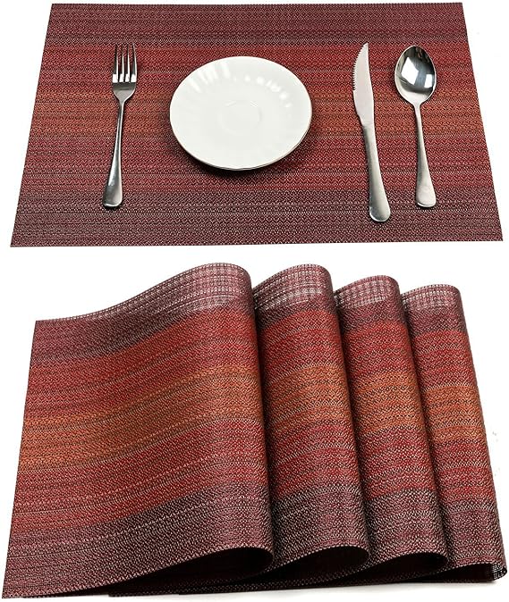 Pauwer Placemats Set for Dining Table Plastic Woven Vinyl Place Mats