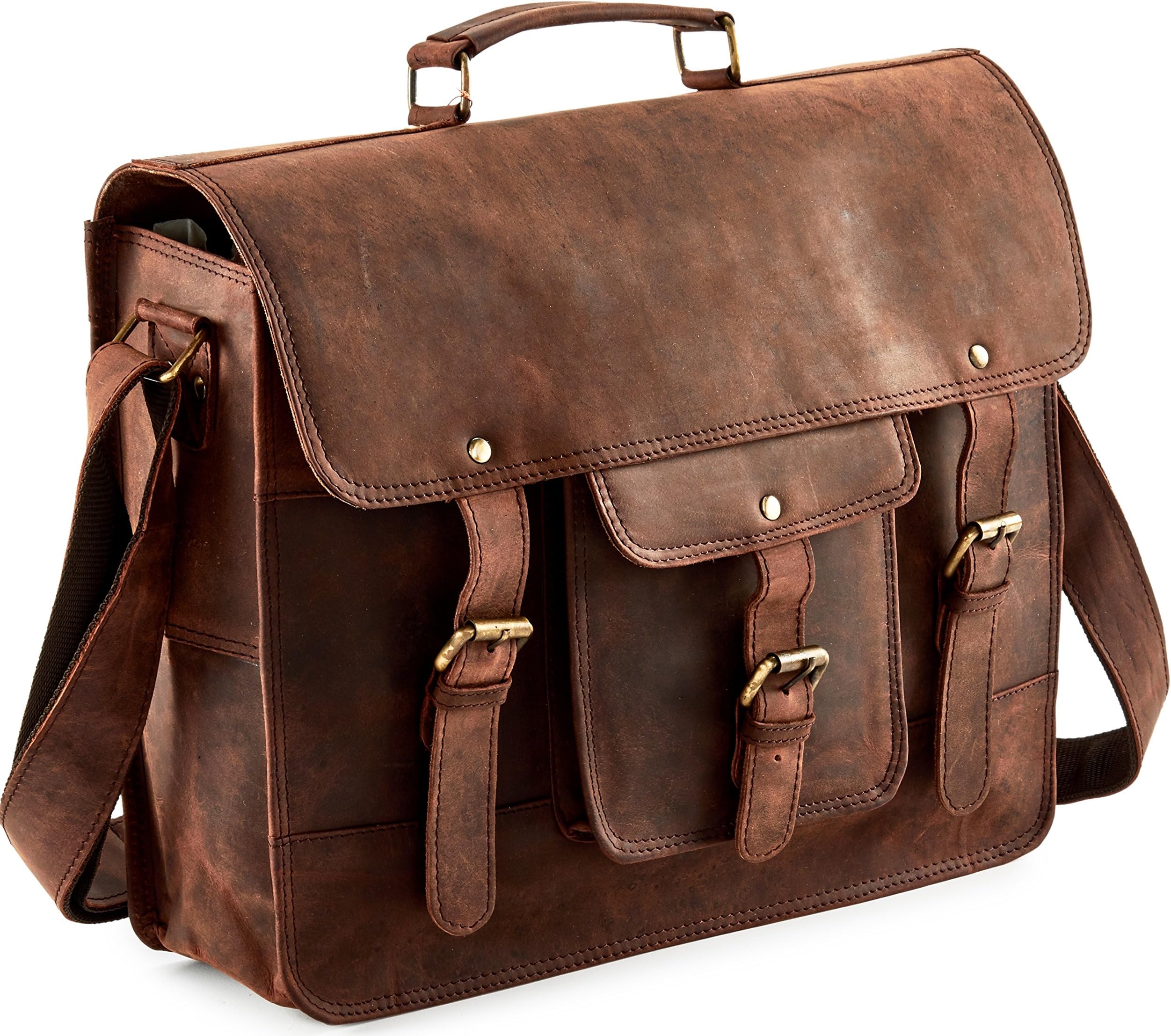 18 Inch Large Retro Buffalo Hunter Leather Laptop Messenger Bag Office Briefcase College Bag