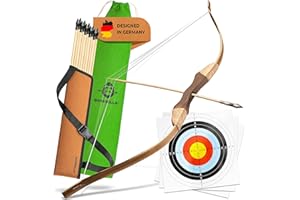 BOWRILLA® Wooden Bow and Arrow for Kids with 10 Arrows, Quiver, 3 Targets & Storage Bag | Kids Bow and Arrow Set for Right- and Left-Handers | Indoor and Outdoor Toys for Children Boys & Girls