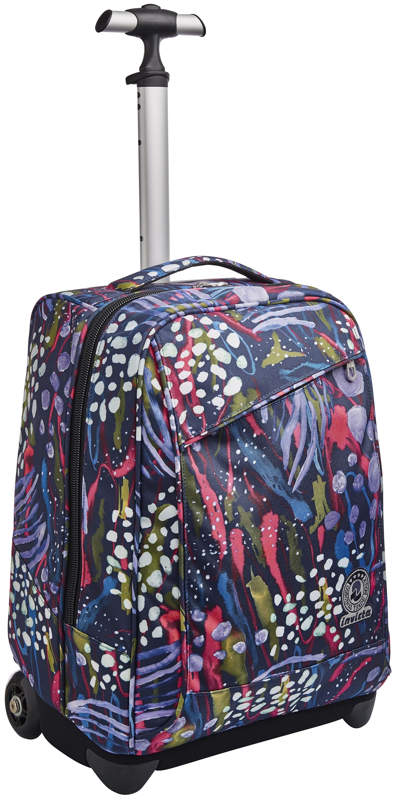 Invicta Rolling backpack, ABSTRACT JUNGLE, Wheeled Book Bag, 2 in 1, Backpack + Trolley, Eco-Friendly, for Teen, Girls&Boys, For School, Sport, Free Time, Laptop Sleeve, Italian Design, blue