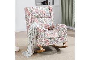 HCHAIRH Nursery Rocking Chairs, Rocking Chair Nursery for Mom Nursery Rocker with High Backrest and Solid Wood Legs, Modern W