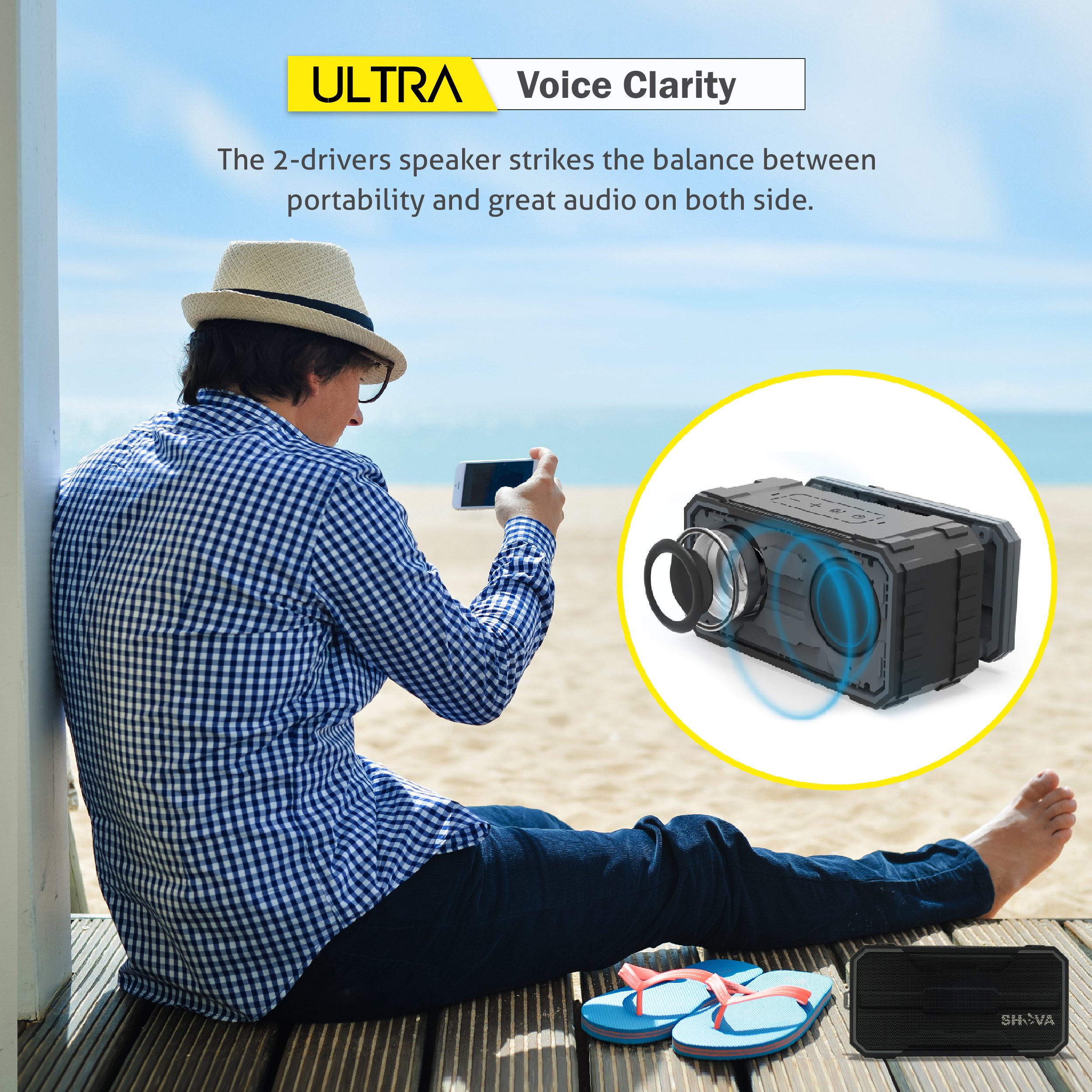 SHAVA Bluetooth Speaker, Outdoor IPX6 Waterproof Speaker, Portable Wireless Speaker 10W Drivers Speaker Enhanced Bass, Built in Mic Speakerphone, Aux-in, MicroSD for Beach,Pool,Party and Hiking(Ultra)