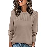 XIEERDUO Sweaters for Women Long Sleeve Shirts Round Neck Ribbed Knit Pullover Sweater Fashion Clothing