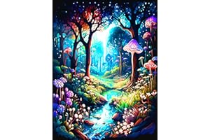 CROSHOM Adults DIY Mushroom Diamond Art-Enchanted Glow Forest Diamond Painting for Adult Beginners Mushroom Gem Painting Crafts for Adults Home Wall Decor 5D Gem Art Perfectly for Relaxation 12x16inch