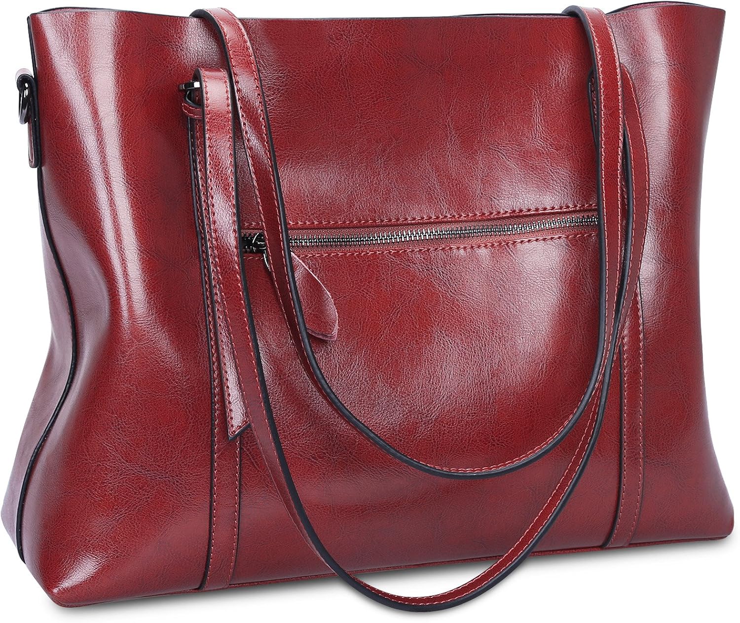 S-ZONE Women's Vintage 3-Way Genuine Leather Tote Shoulder Bag Handbag Fashion Handbag Messenger Bag (Wine red)(Size:L) - Image 4