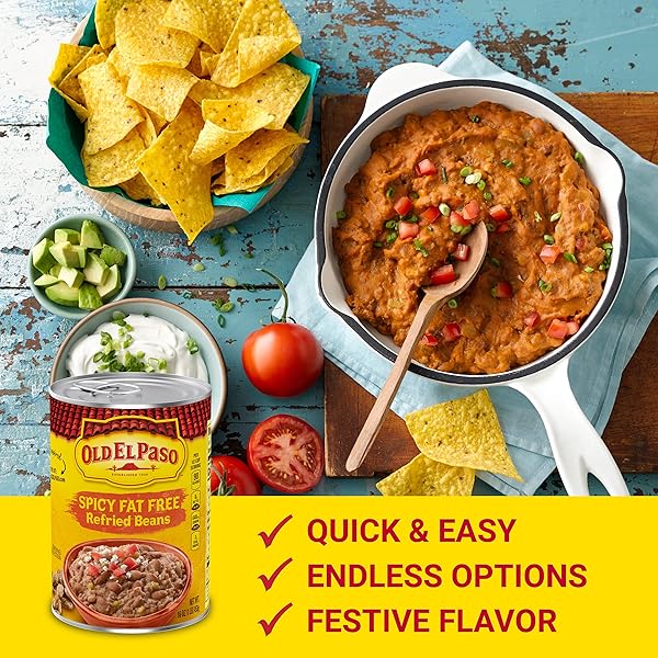 OLD EL PASO SPICY FAT FREE REFRIED BEANS, 16 OUNCES (PACK OF 12)