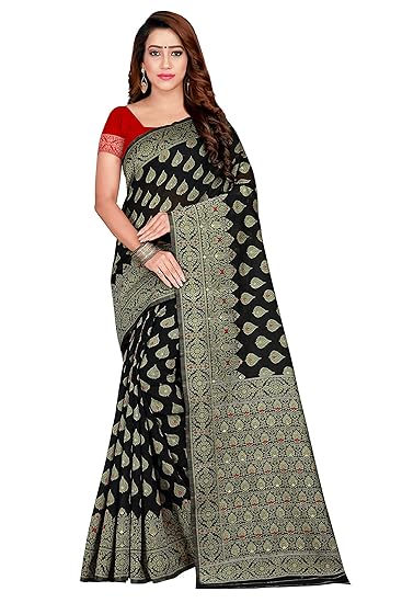 Leeza Store Women Banarasi Cotton Silk Weaving Zari Work With Blouse Piece