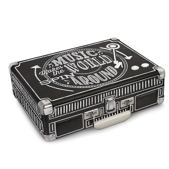 Crosley Cruiser Chalkboard Turntable Tragbarer Schallplattenspieler im Aktenkoffer Design mit EU Netzstecker - Schwarz