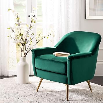 Amazon Com Safavieh Home Brienne Retro Glam Emerald Green Velvet And Brass Arm Chair Furniture Decor