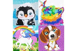 QEUOYSS 5D Diamond Art Kits for Kids Beginners Easy Kits Arts and Crafts for Kids Ages 8-12 Diamond Art Craft Set for Home Wall Decor (4 Pack A)