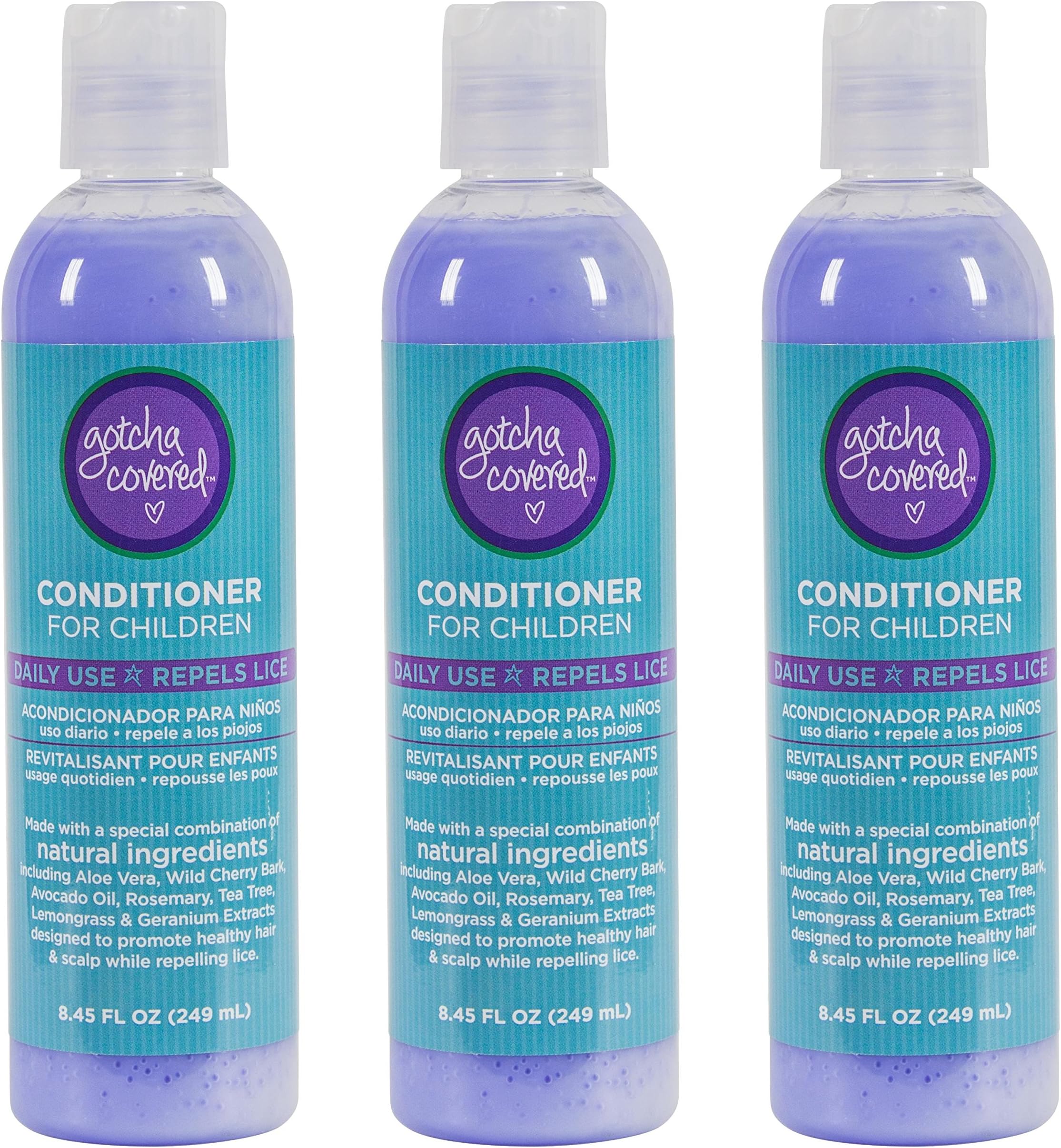 GOTCHA COVERED Head Lice Prevention Conditioner | 3 Bottle Pack | 25.25 oz Total | Safe for Kids