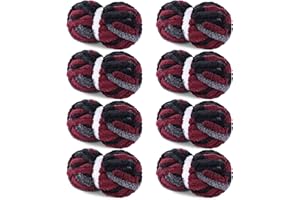 Hombys 8 Pack Giant Chunky Yarn for Crocheting/Hand Knitting - Super Bulky, Soft, Fluffy, Plush Fuzzy Tie Dye Mixed Color Thick Chenille Yarn (Wine Red, Black, Grey)