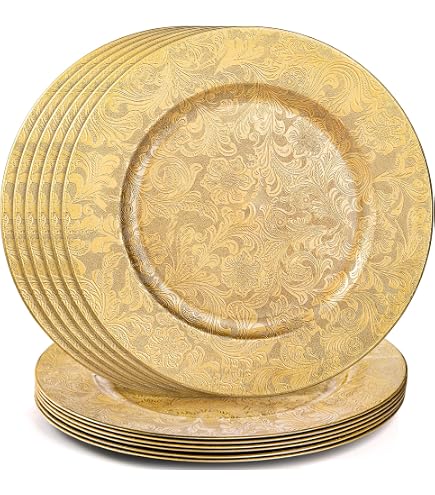 CHATEAU Gold Floral Charger Plates - Set Of 6, 13-Inch Elegant Dinnerware Accents For Weddings & Parties - View #4
