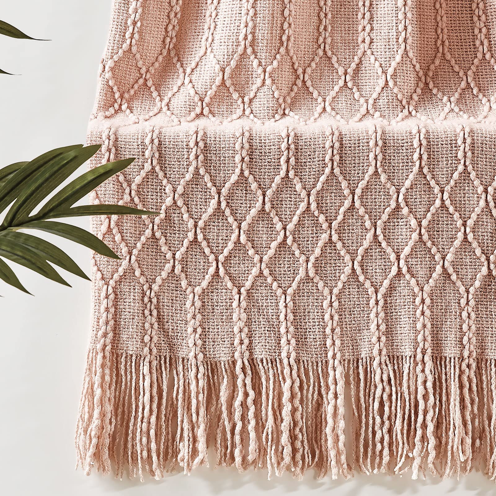 KASYLAN 100% Acrylic Knitted Throw Blanket Textured Solid Soft Decorative Throw for Sofa, Couch, Bed,127x152cm,Pink — image 1