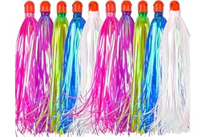 AGOOL Mylar Flash Teaser Tail Fishing Teasers Weighted Jig Heads Fishing Bait Bullet Sinker Head 0.35 Ounce with Mylar Flash Skirts Hair Lure 8pcs/Pack
