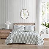 Stone Cottage - Twin Quilt Set, Reversible Cotton Bedding with Matching Shams, Striped Ideal Bedding Set (Willow Way Green, Twin)