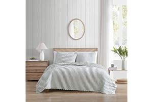Stone Cottage - Twin Quilt Set, Reversible Cotton Bedding with Matching Shams, Striped Ideal Bedding Set (Willow Way Green, Twin)