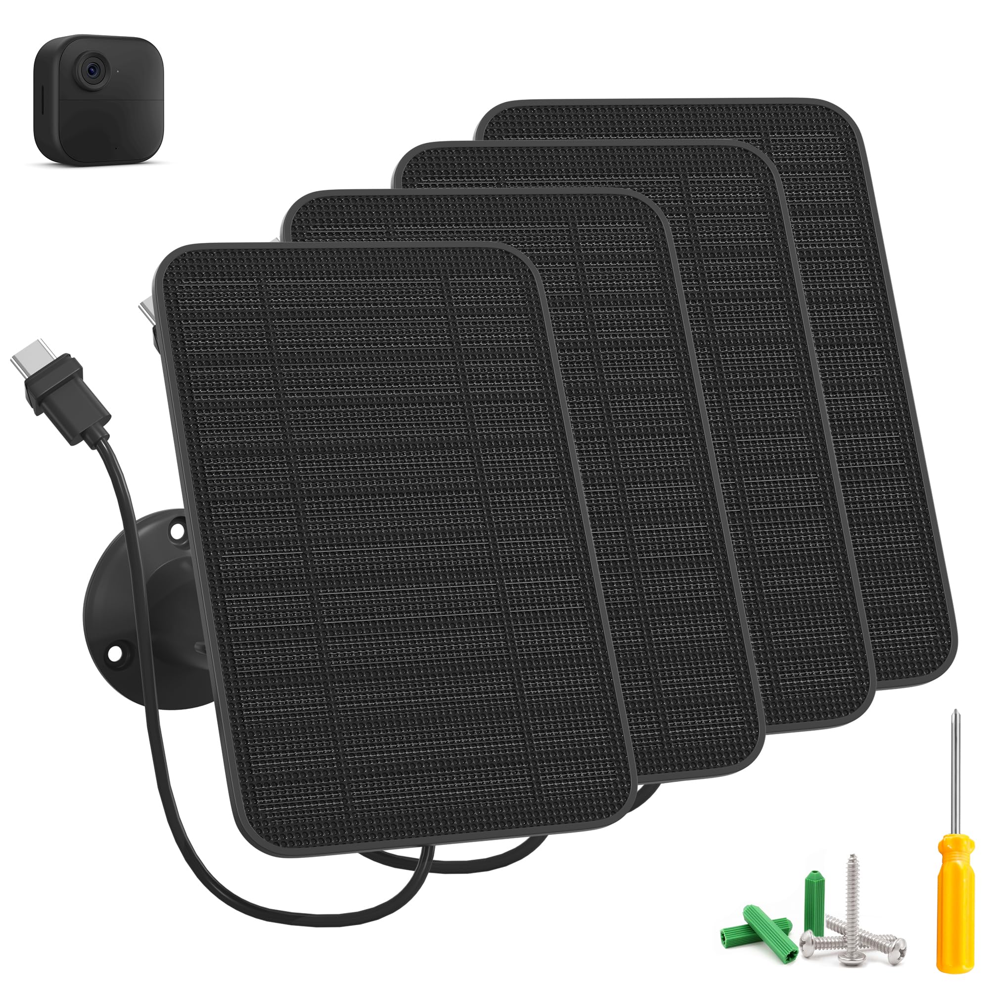 Photo 1 of 5W Solar Panel for Blink Camera Outdoor, Solar Panel Charger Compatible with Blink Outdoor 4 (4th Gen) Camera, Solar Panel w/Battery for Blink Camera, 9.8ft Cable Rubber Plug IP65 Waterproof, 4 Pack