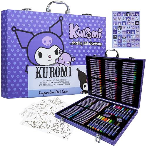 Hello Kitty Kuromi Art Set for Kids, Drawing Colouring Stationery Anime Art Supplies in Travel Carry Case, Kawaii Gifts for Girls (Purple Kuromi)
