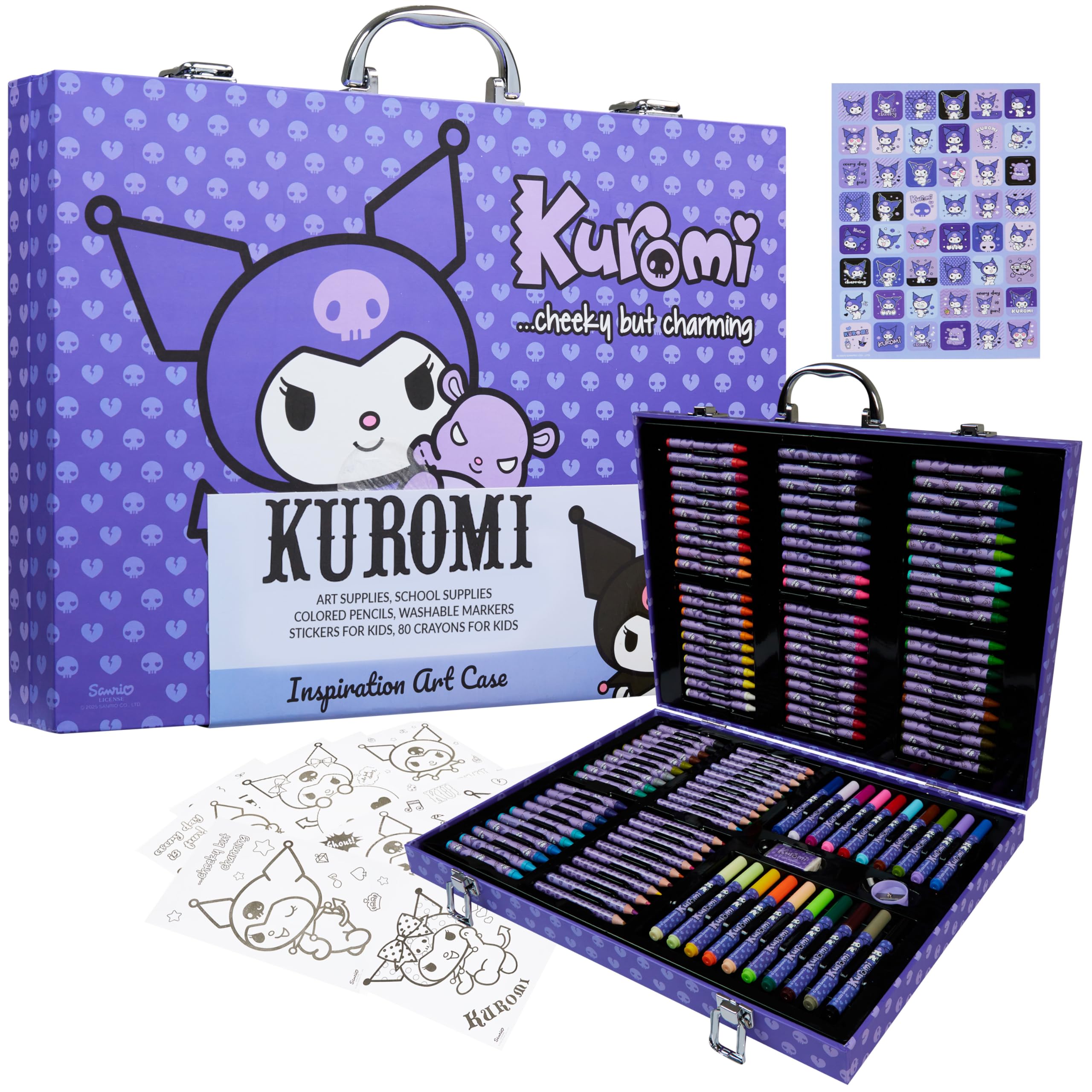 Hello Kitty Kuromi Art Set for Kids, Drawing Colouring Stationery Anime Art Supplies in Travel Carry Case, Kawaii Gifts for Girls (Purple Kuromi) โ image 1