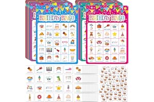 SpriteGru Birthday Bingo Game, 25PCS Bingo Board Card, 25 Players Birthday Party Game Set for Kids or Adults, Party Favor Decoration Supplies