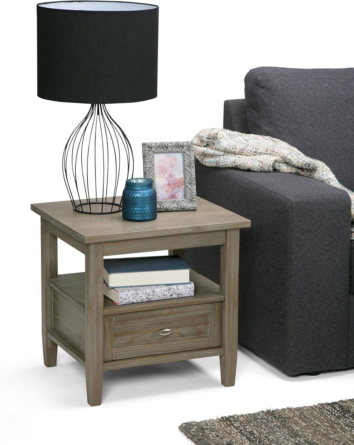 Simpli Home Warm Shaker SOLID WOOD 20 inch wide Rectangle Rustic Contemporary End Side Table in Tobacco Brown with Storage, 1 Drawer and 1 Shelf, for the Living Room and Bedroom: Kitchen & Dining