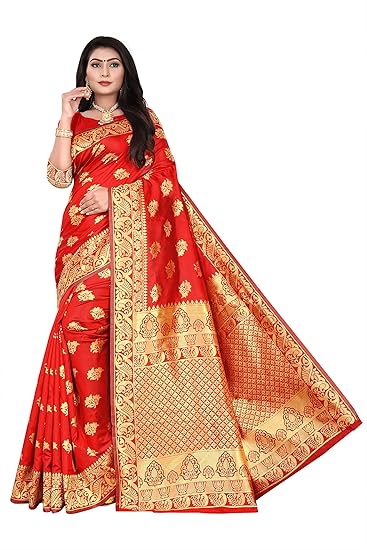 NIJ Women's Banarasi Silk Saree With Blouse.