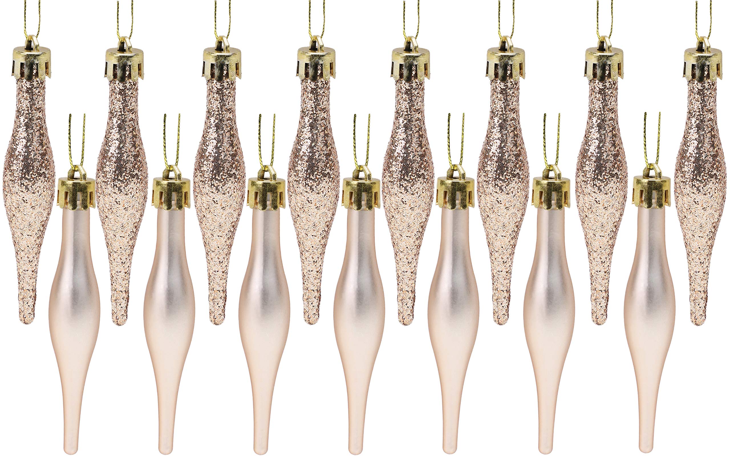 Christmas Concepts® Pack Of 15-8.5cm, 85mm (3.4") Droplet Baubles - Matte & Glitter Design - Christmas Baubles (Champagne Gold)