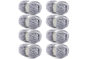 NDICANG 8 Pack Chunky Yarn for Hand Knitting - Chunky Chenille Blanket Yarn for Crocheting - Jumbo Fluffy Yarn for Crochet - Super Bulky Yarn 28.4 yds 7.7 oz Each Skein (Light Gray)