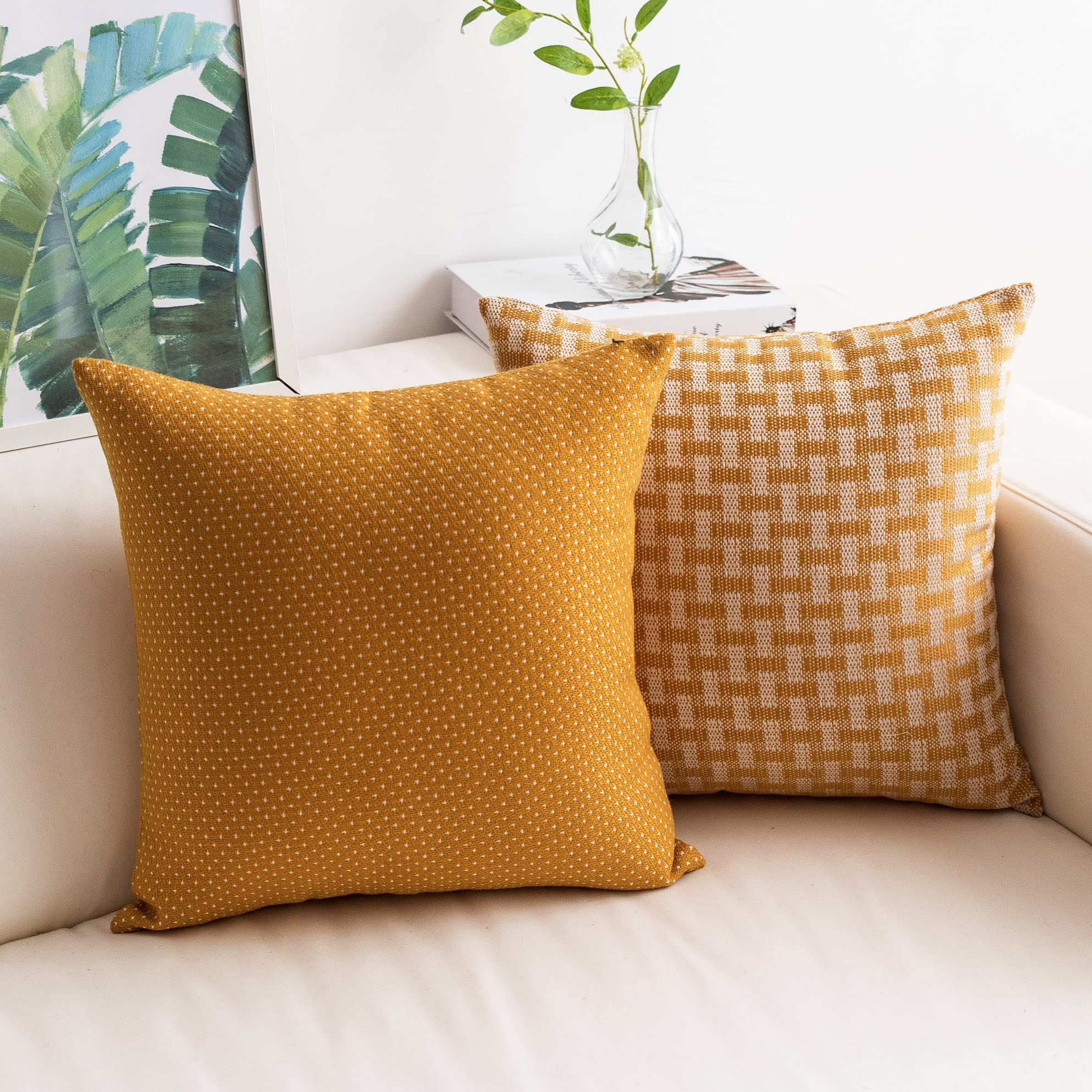 Home Brilliant Cushion Covers Mustard Yellow, Large Cushion Covers 60cm x 60cm for Bedroom Living Room,Easter Square Throw Pillowcases Pack of 2, 60x60 cm, White Mustard โ image 1
