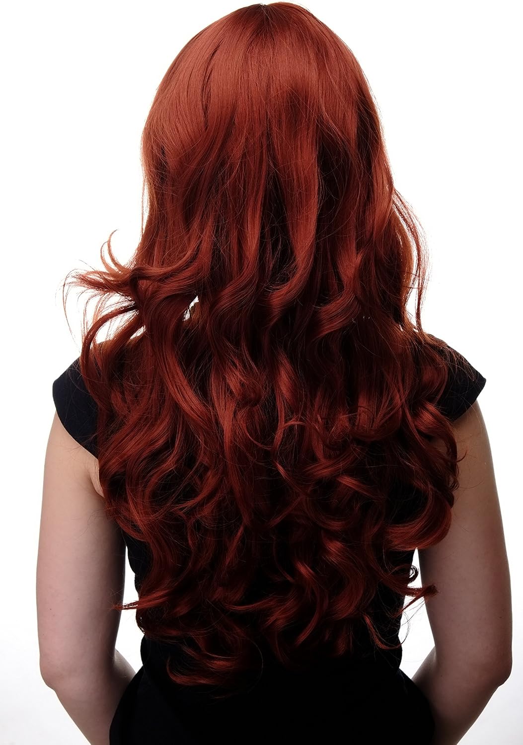 WIG ME UP 285-350 Lady Quality Wig very long beautiful curling ends straight top fringe bangs dark copper red approx 25inch - Image 5