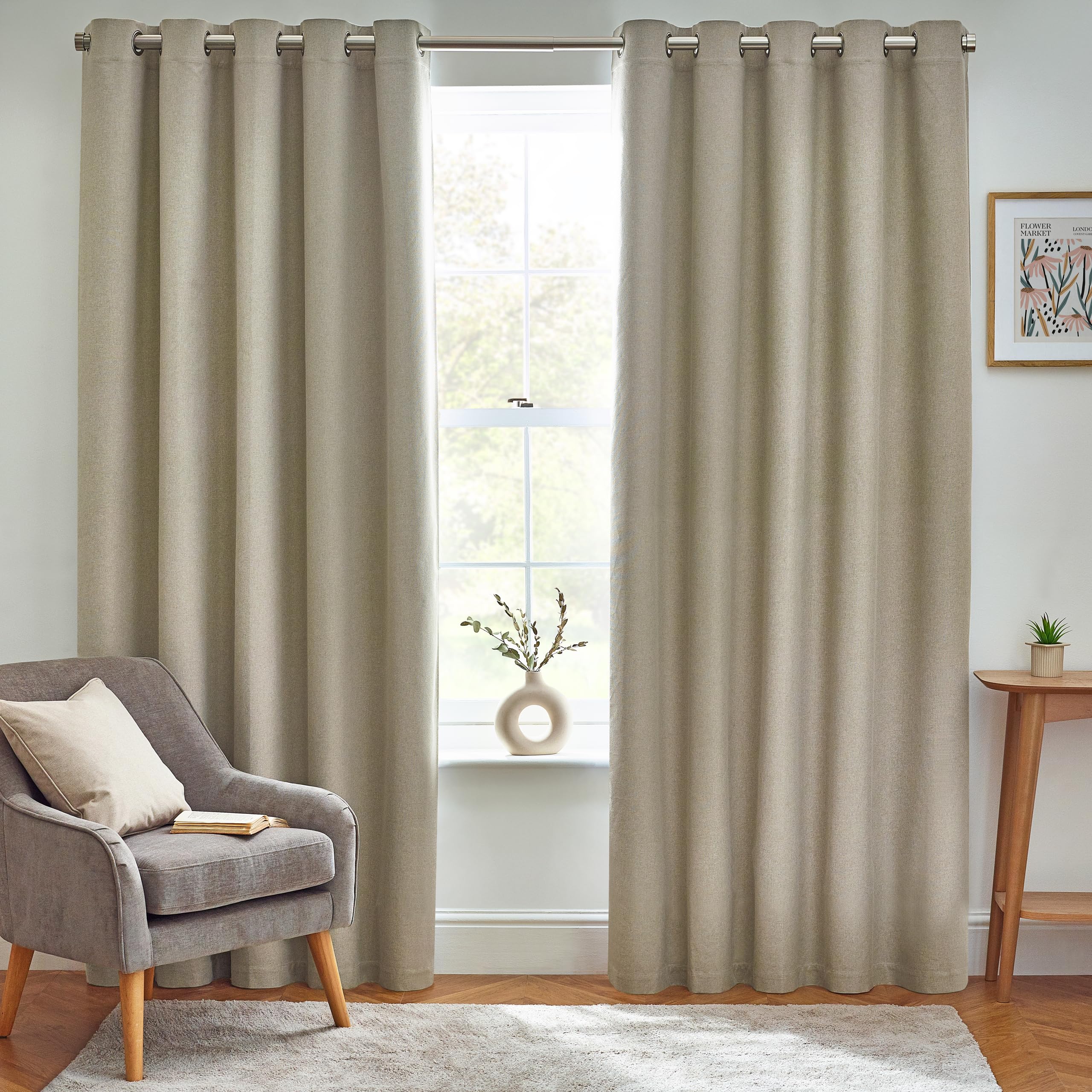 furn. Dawn Textured Blackout Eyelet Curtains – Thermal Lined Pair (Natural - Width 168 x Drop 183cm)