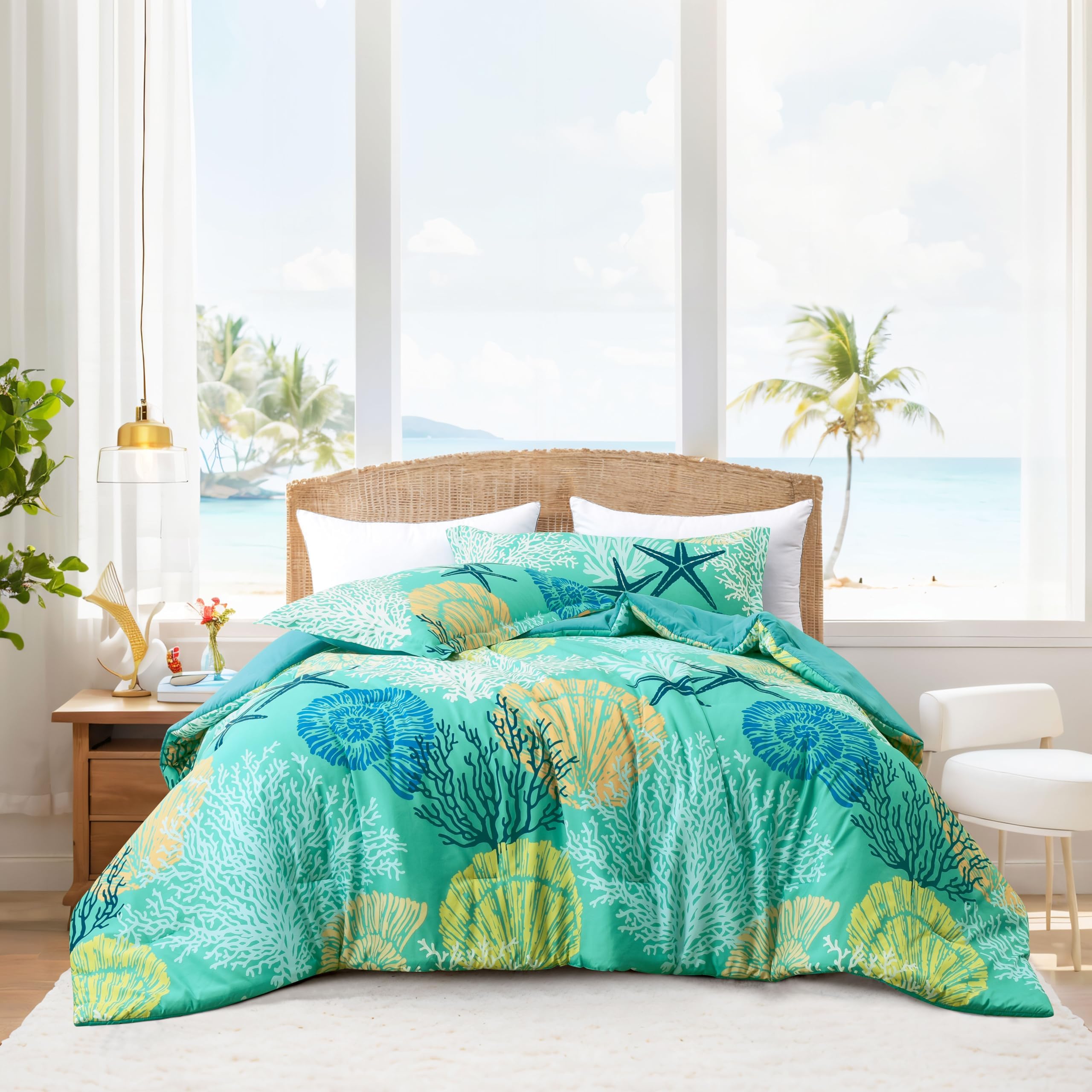 Photo 1 of Tritard Coastal Comforter Set Twin Size 2 Piece, Soft Beach Themed Comforter, Ocean Nautical Lightweight Bedding Sets for All Seasons, (1 Reversible Comforter and 1 Pillow Sham), 68''x90'', C3