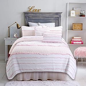 Cozy Line Home Fashions Pink Princess Ruffle 100% Cotton Reversible Bedding Quilt Set (Pink Princess, Twin - 2 Piece)