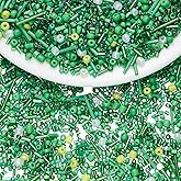 Ornaland 100g Glass Tube Seed Beads for Jewelry Making Assorted Long Bugle Green Glass Beads for Embroidery Bracelets Neckalce DIY Crafts(Green)