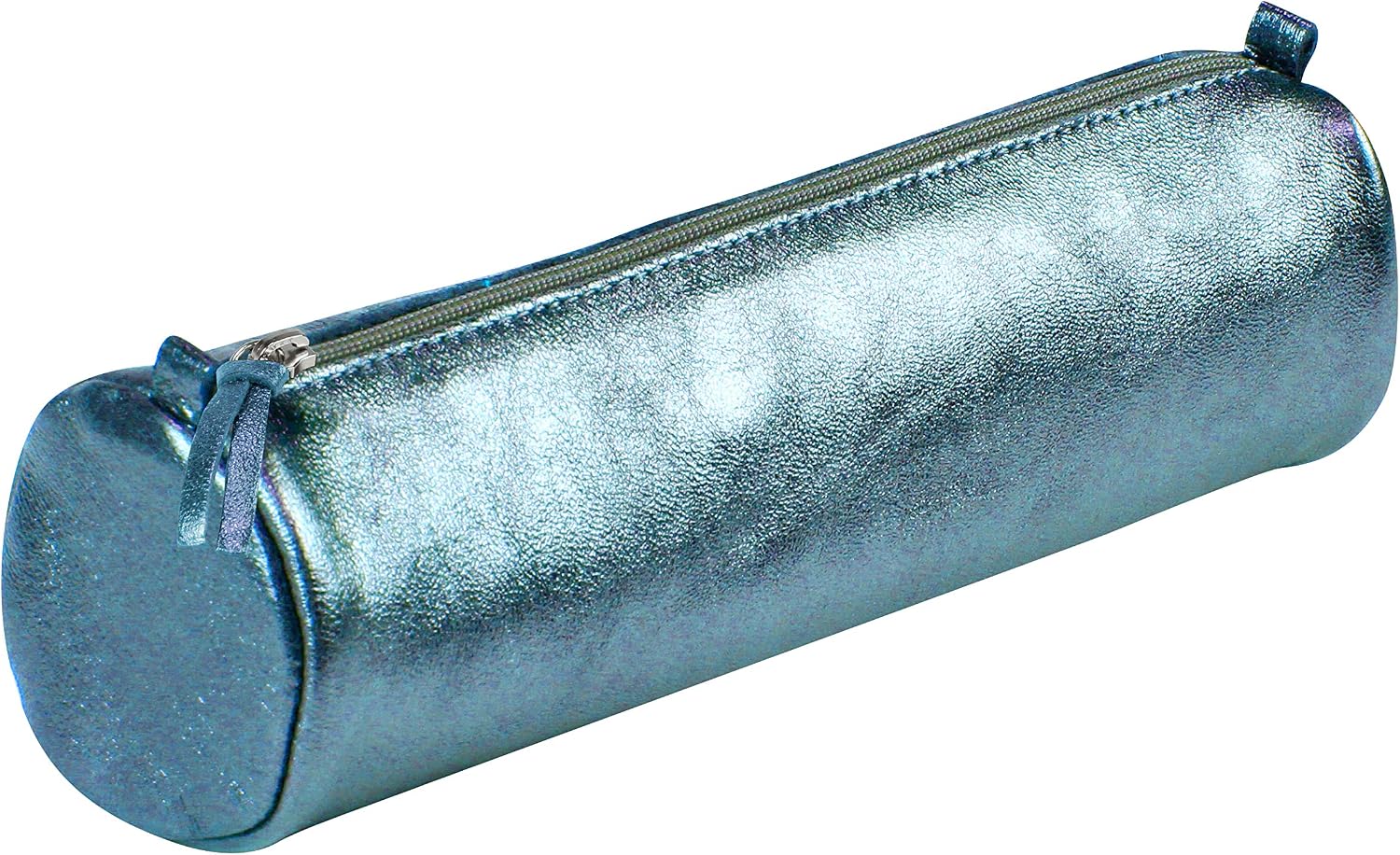 Clairefontaine 8693C, Round School Pencil Case Indigo Blue Iridescent Effect diameter 5,5x22cm Genuine Lambskin Leather