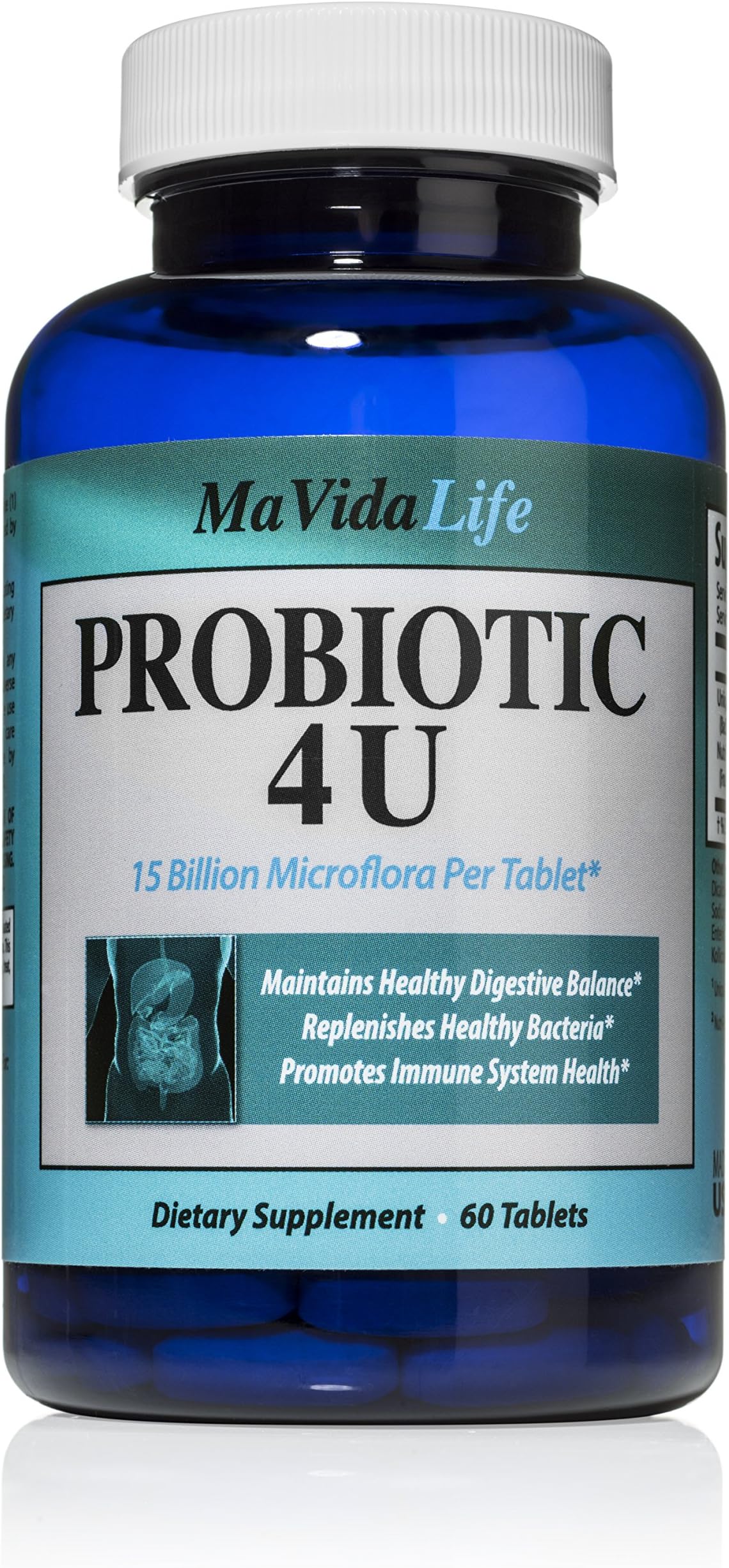 Probiotic 4 U - for a Healthy Digestive System and Intestine - 1 Billion Pro-Active Microflora Per Serving