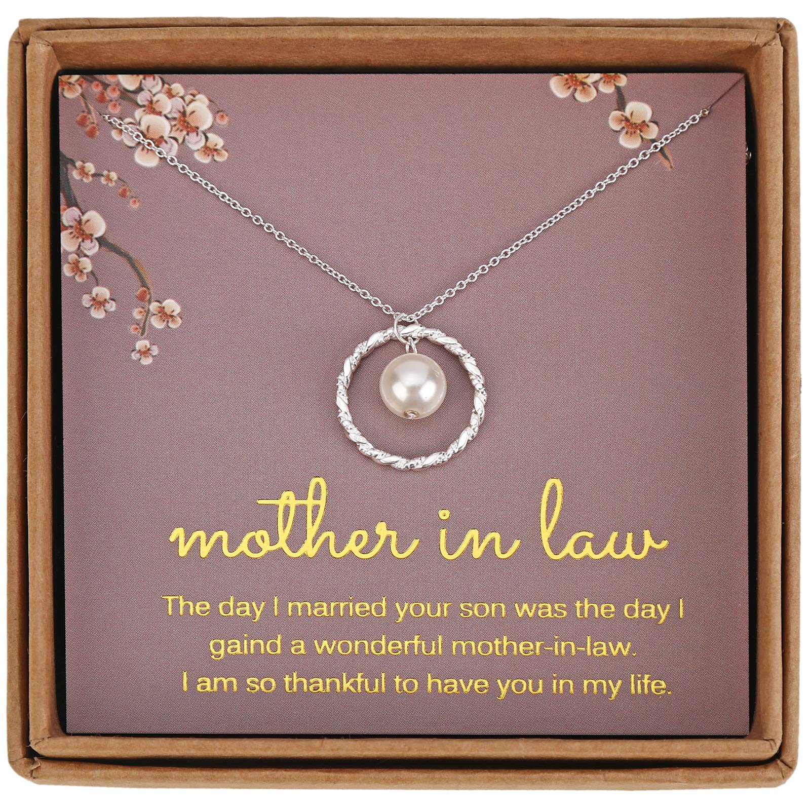Mother in Law Gifts from Daughter in Law Sterling Silver Twisted Eternity Ring with Pearl Necklace Mothers Day Birthday Christmas Gifts Wedding Jewelry Gift from Bride for Mother of The Groom