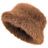Women's Faux Fur Bucket Hats Fluffy Winter Warm Ladie's Unique Wide Brim Fisherman Cap