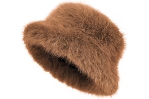 RULALA FANCY Women's Faux Fur Bucket Hats Fluffy Winter Warm Ladie's Unique Wide Brim Fisherman Cap
